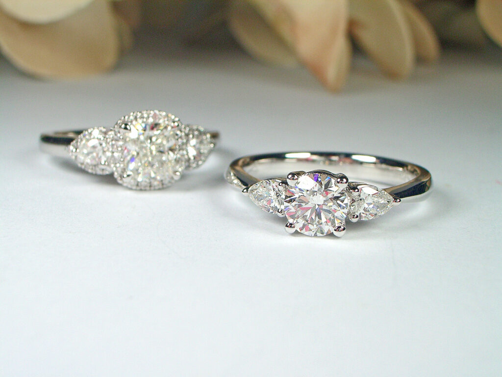 0.61ct round Brilliant diamond with two pear cut diamonds Max Wilson