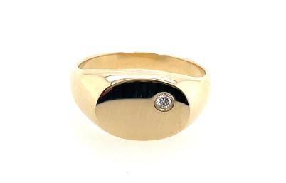 SOLID OVAL SIGNET RING DIA=.03ct 9K YELLOW GOLD SIZE M 5.5 GRAMS