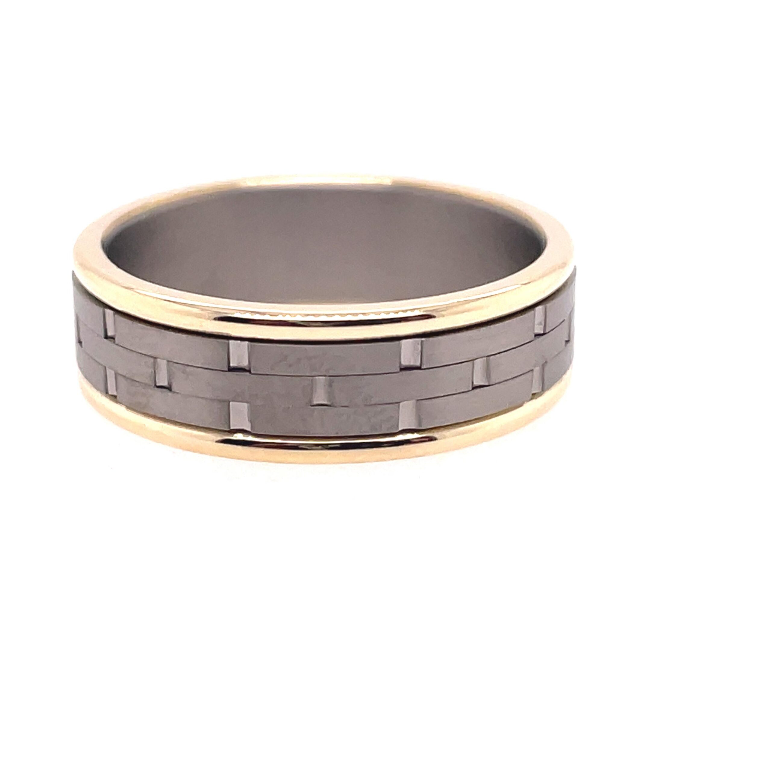 DUO-TONED PATTERNED BAND, TITANIUM & 9CT YELLOW GOLD