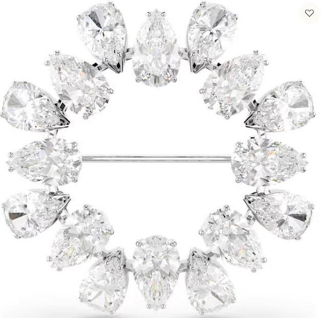MATRIX BROOCH PEAR CUT, WHITE, RHODIUM PLATED