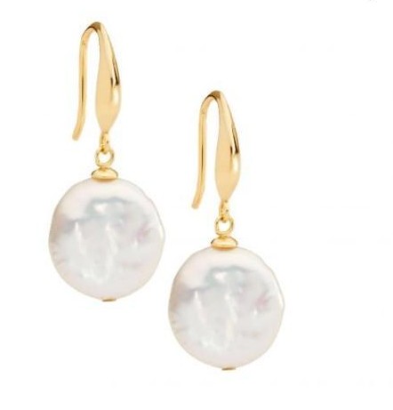 12mm freshwater coin pearl gold plated earrings