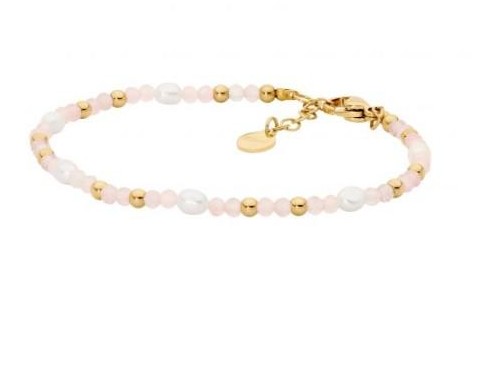 Rose Quartz and Freshwater Pearl Gold Plated Bracelet