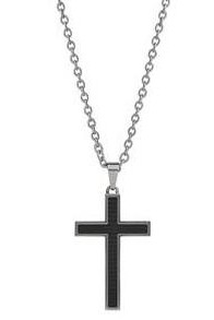 NAJO BLACK CROSS & STAINLESS STEEL NECKLACE