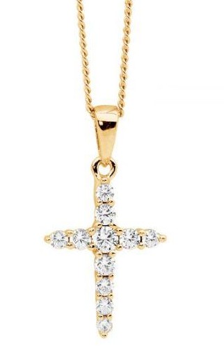 ELLANI CZ YELLOW GOLD PLATED CROSS