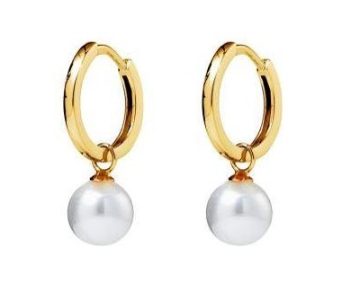 YELLOW GOLD PLATED HOOPS WITH ROUND PEARL DROP
