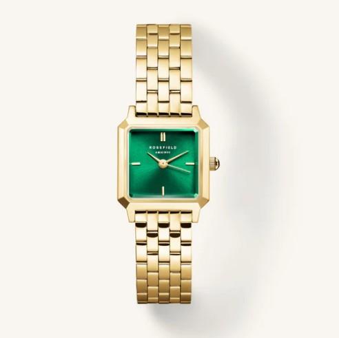 ROSEFIELD THE BOXELLE GREEN FACE GOLD WATCH