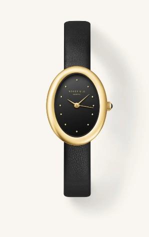 ROSEFIELD OVAL WATCH BLACK LEATHER STRAP