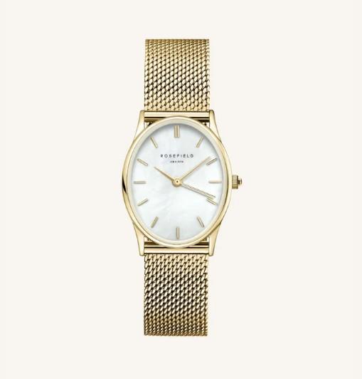ROSEFEILD OVAL PEARL FACE AND GOLD STRAP WATCH