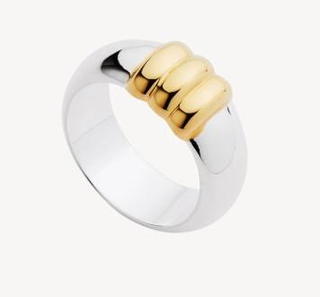 7MM 1/2 ROUND RING WITH YELLOW GOLD PLATED RIDGE SECTION SIZE MEDIUM