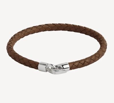MENS 5MM PLAITED TAN LEATHER BRACELET 21CM
