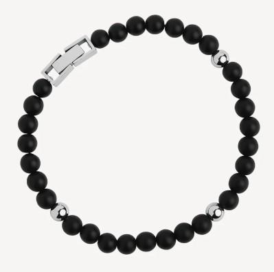 MENS 6MM MATT ONYX ROUND BEADS WITH STEEL 21CM