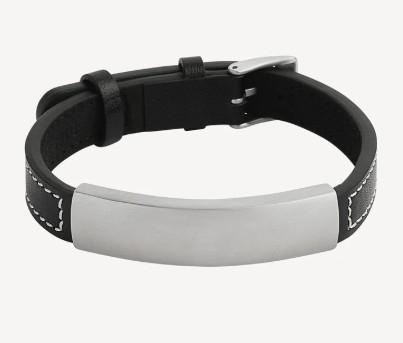 NAJO MENS NAJI 10MM BLACK LEATHER WITH ID BAR BRACELET 23CM