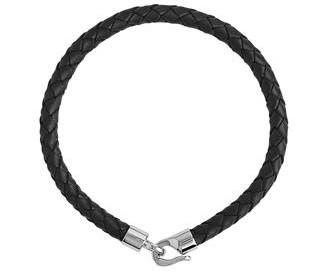 NAJO MENS 5MM PLAITED BLACK LEATHER BRACELET 21CM