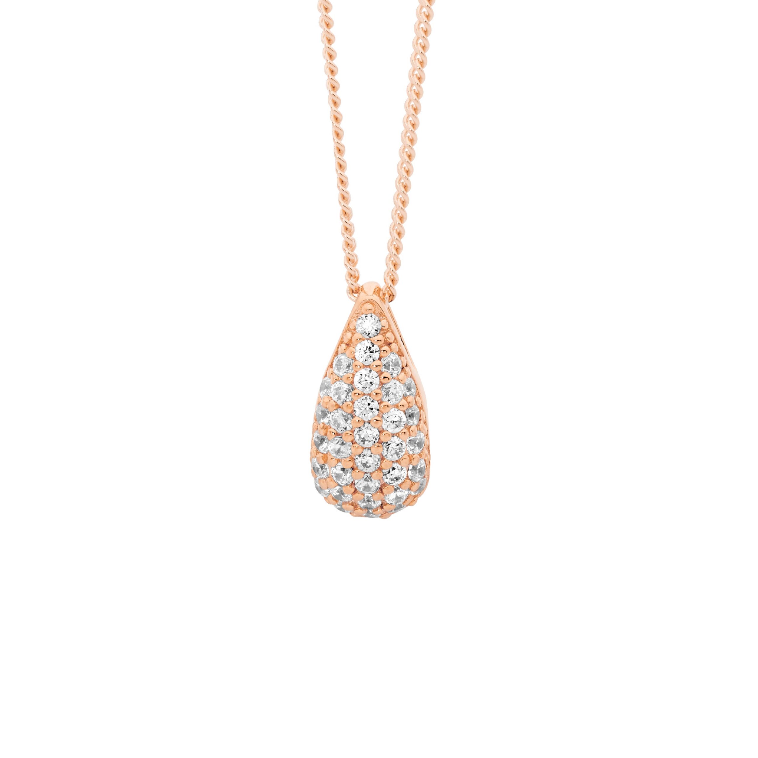 CZ PAVE 12MM TEAR DROP ROSE GOLD PLATED PENDANT