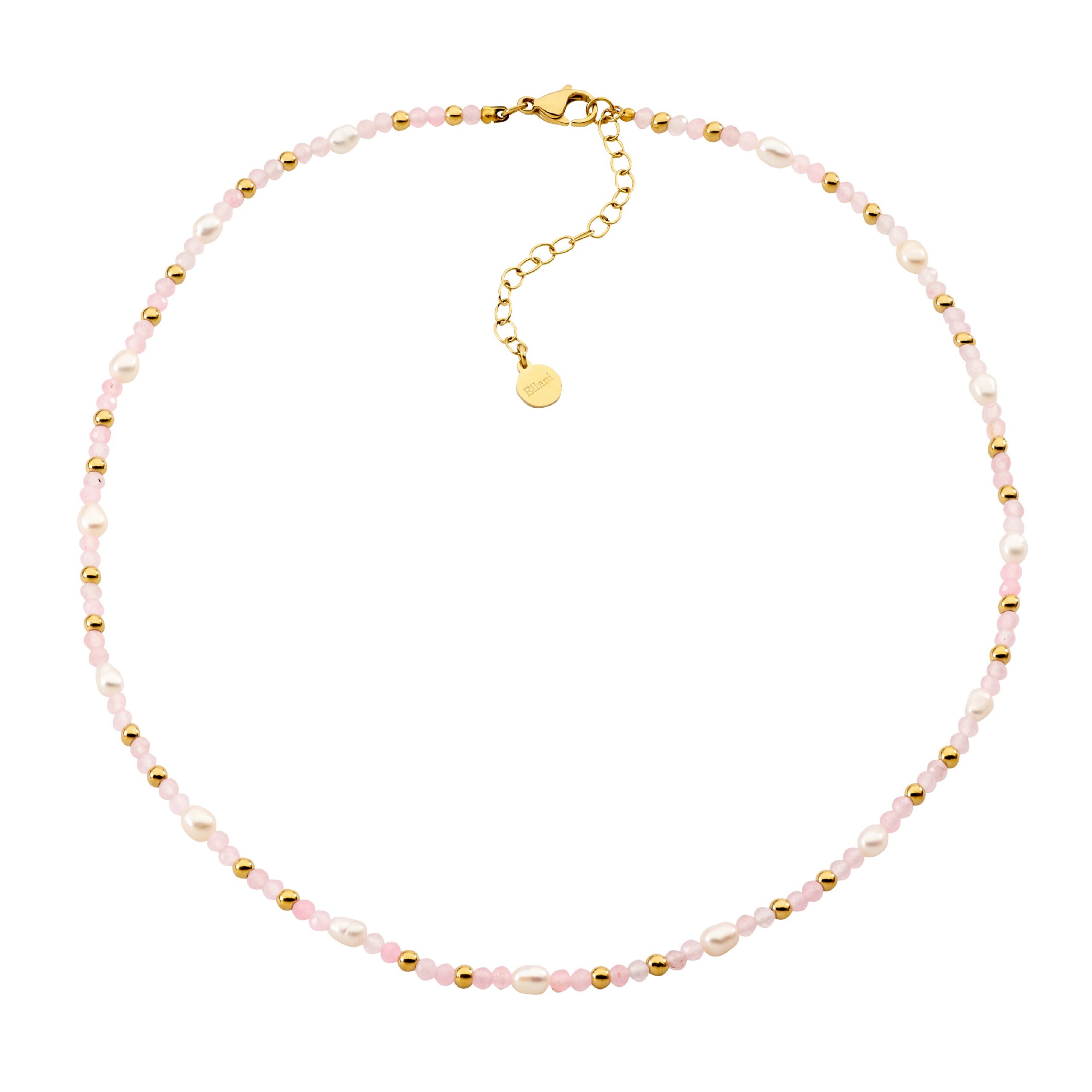 ROSE QUARTZ AND FRESH WATER PEARL GOLD PLATED NECKLACE 40CM