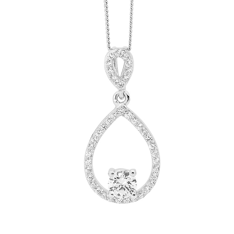 OVAL OPEN CZ PENDANT STG SILVER