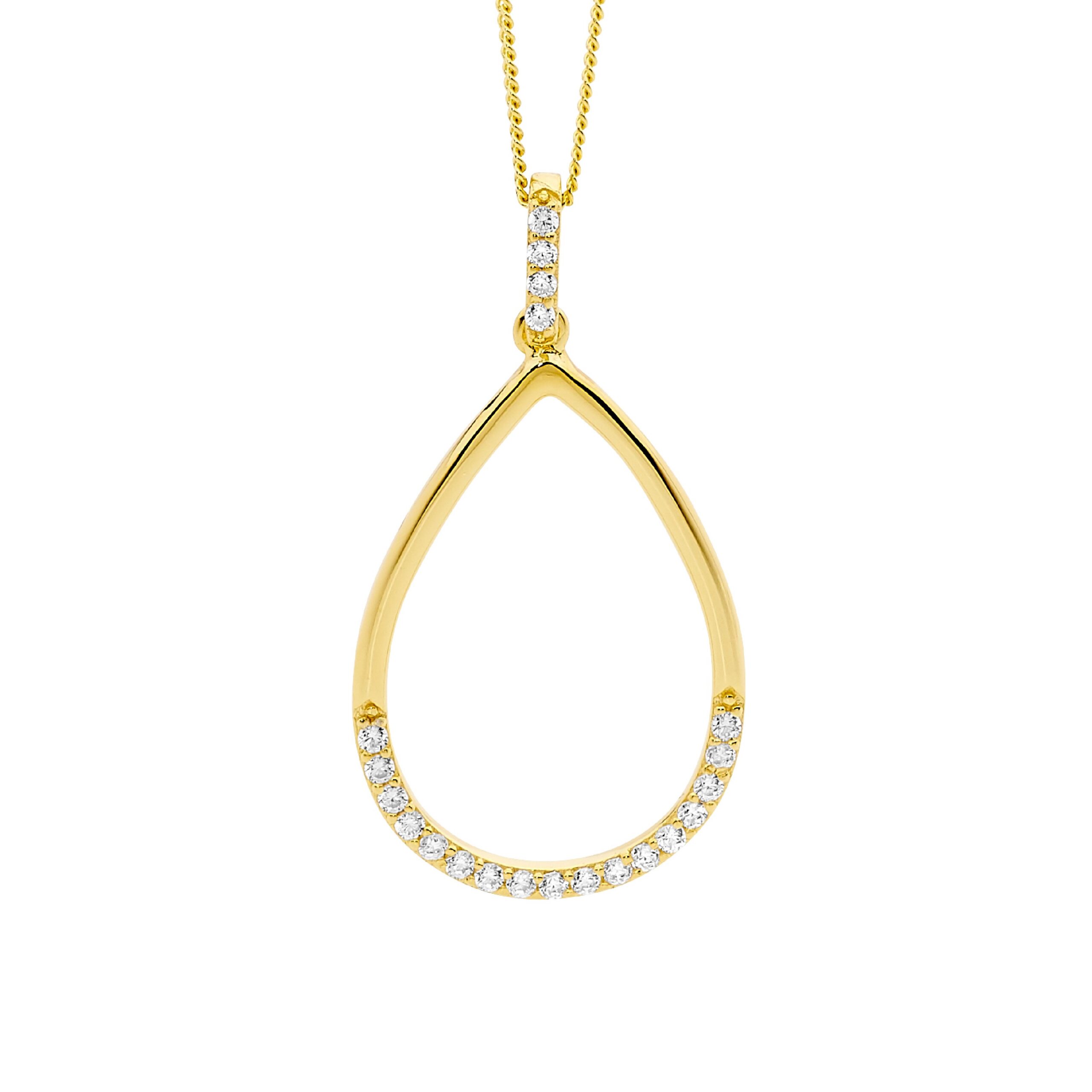 OPEN TEARDROP PENDANT CZ YELLOW GOLD PLATED