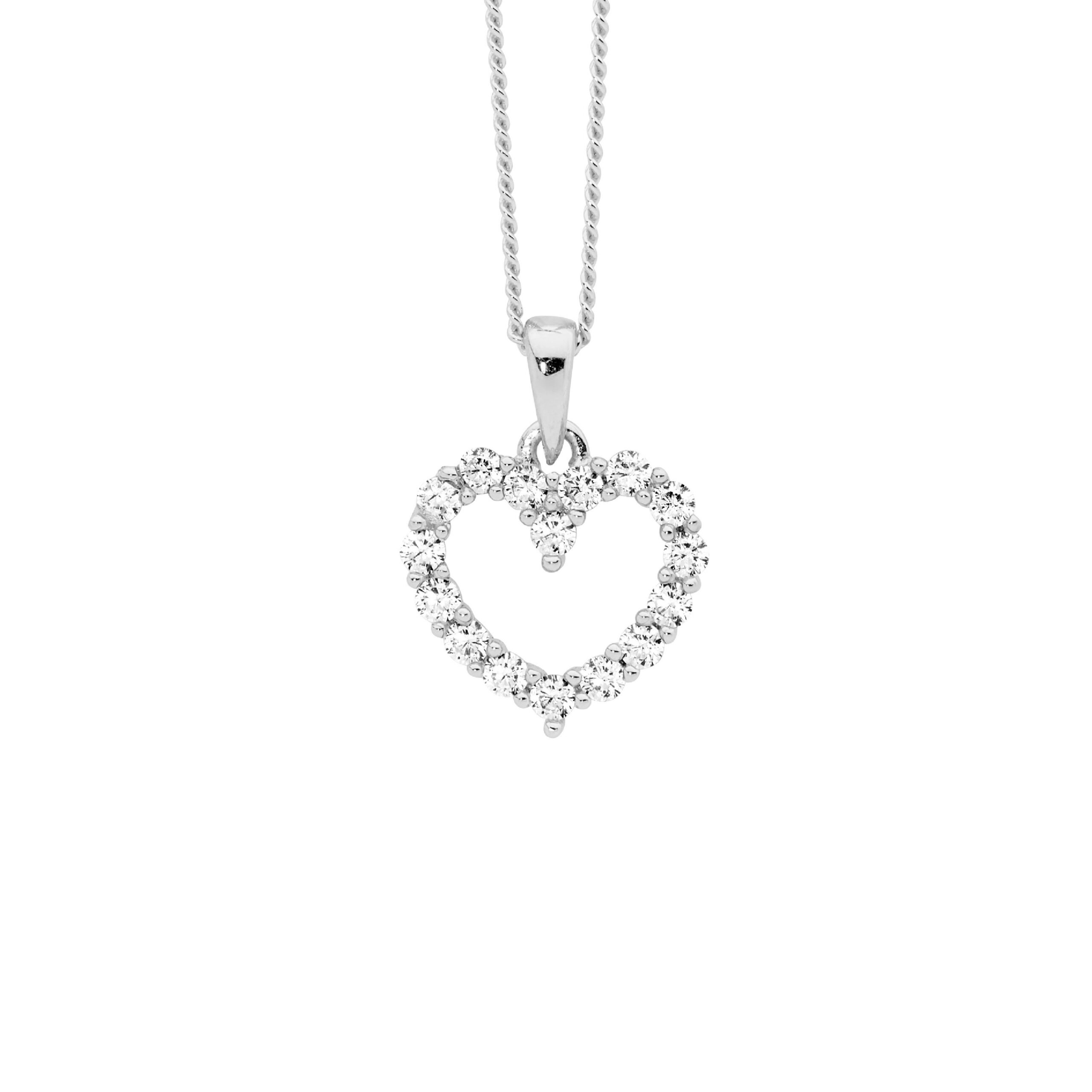 SMALL OPEN CZ HEART STG SILVER NECKLACE