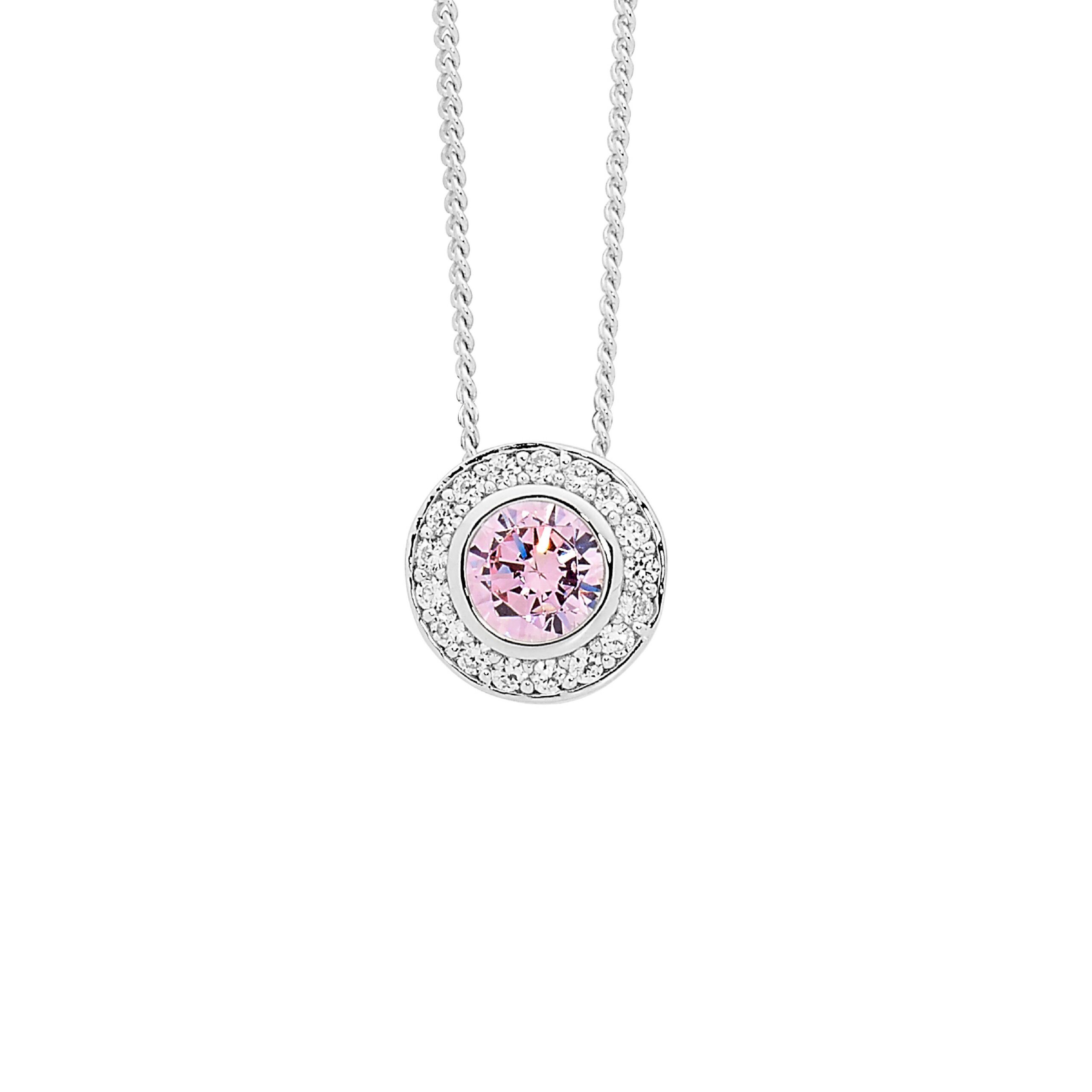 LIGHT PINK CZ HALO PENDANT STG SILVER