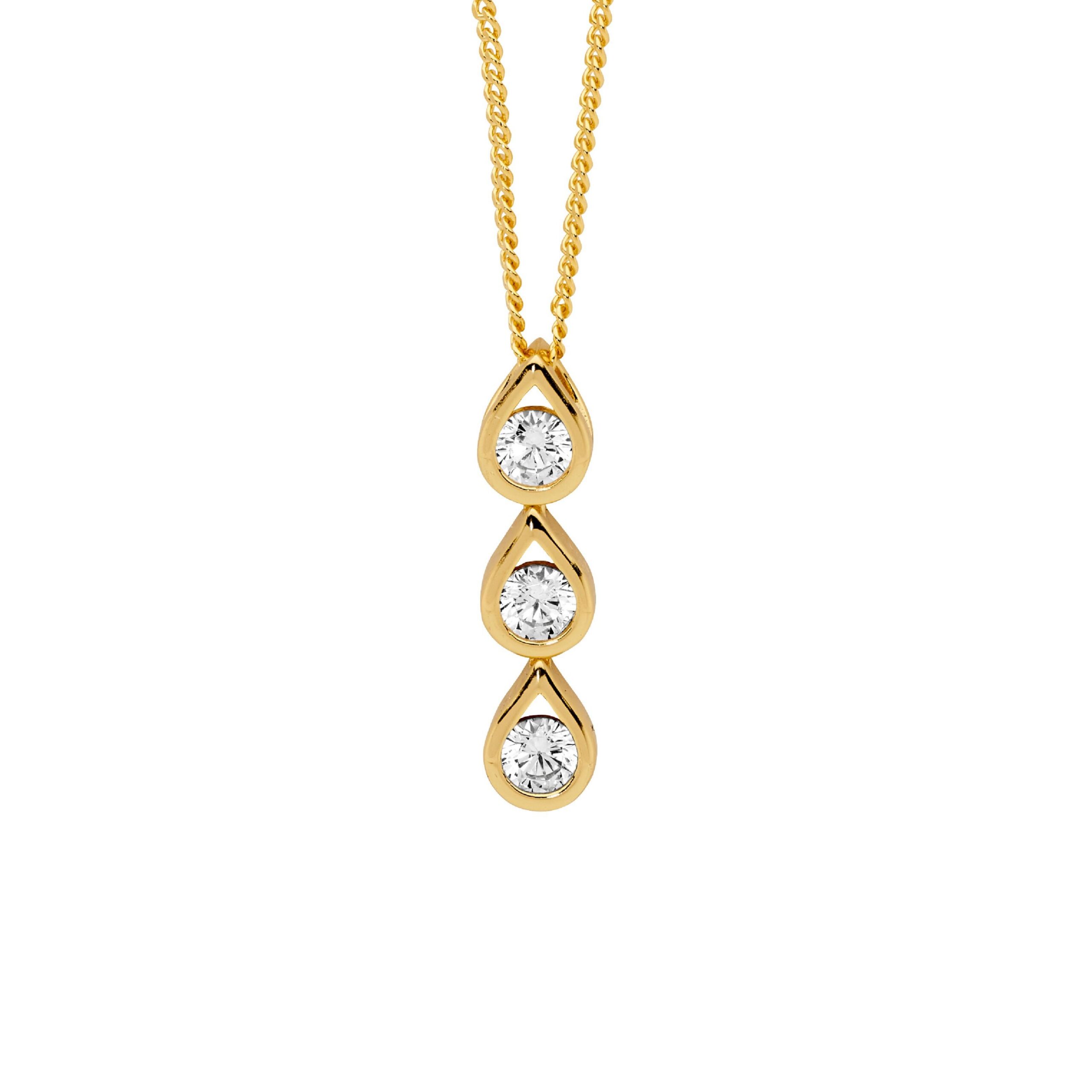 YELLOW GOLD PLATED CZ TEAR DROP PENDANT