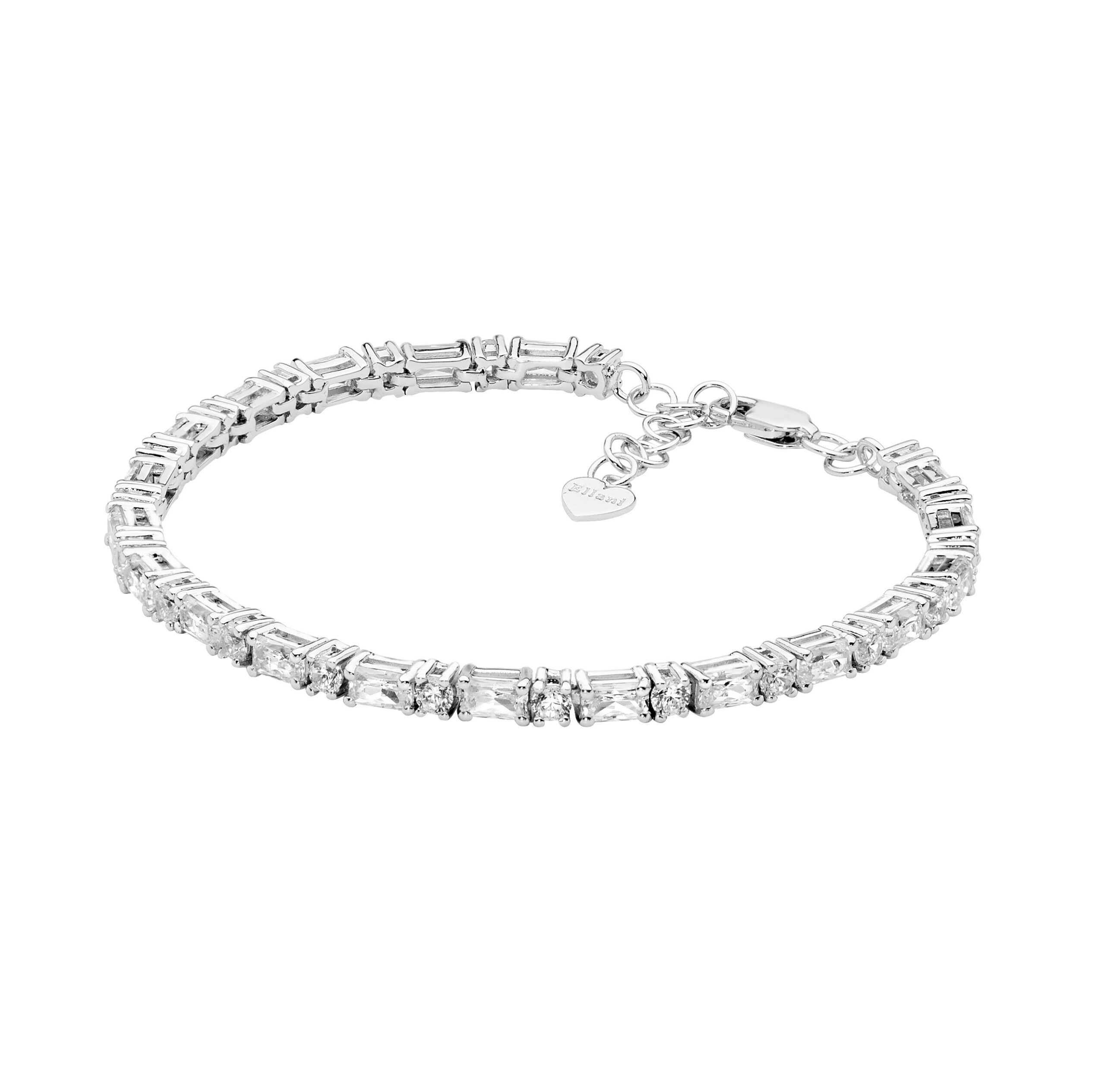BAGUETTE & ROUND CZ TENNIS BRACELET STG SILVER 18CM