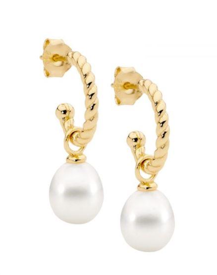 ELLANI ROPE TWIST HOOPS WITH PEARL YELLOW GOLD PLATED