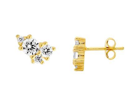 YELLOW GOLD PLATED CZ CLUSTER STUD EARRINGS