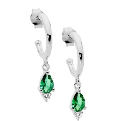 13MM HOOP EARRINGS WITH GREENPEAR & WHITE CZ