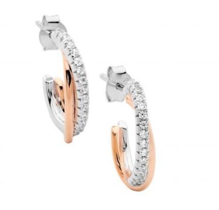STG & ROSE GOLD PLATED18MM CROSS OVER OVAL HOOP EARRINGS