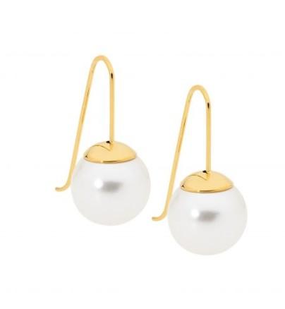 YELLOW GOLD PLATED SIMULATED PEARL FRENCH HOOK DROPS