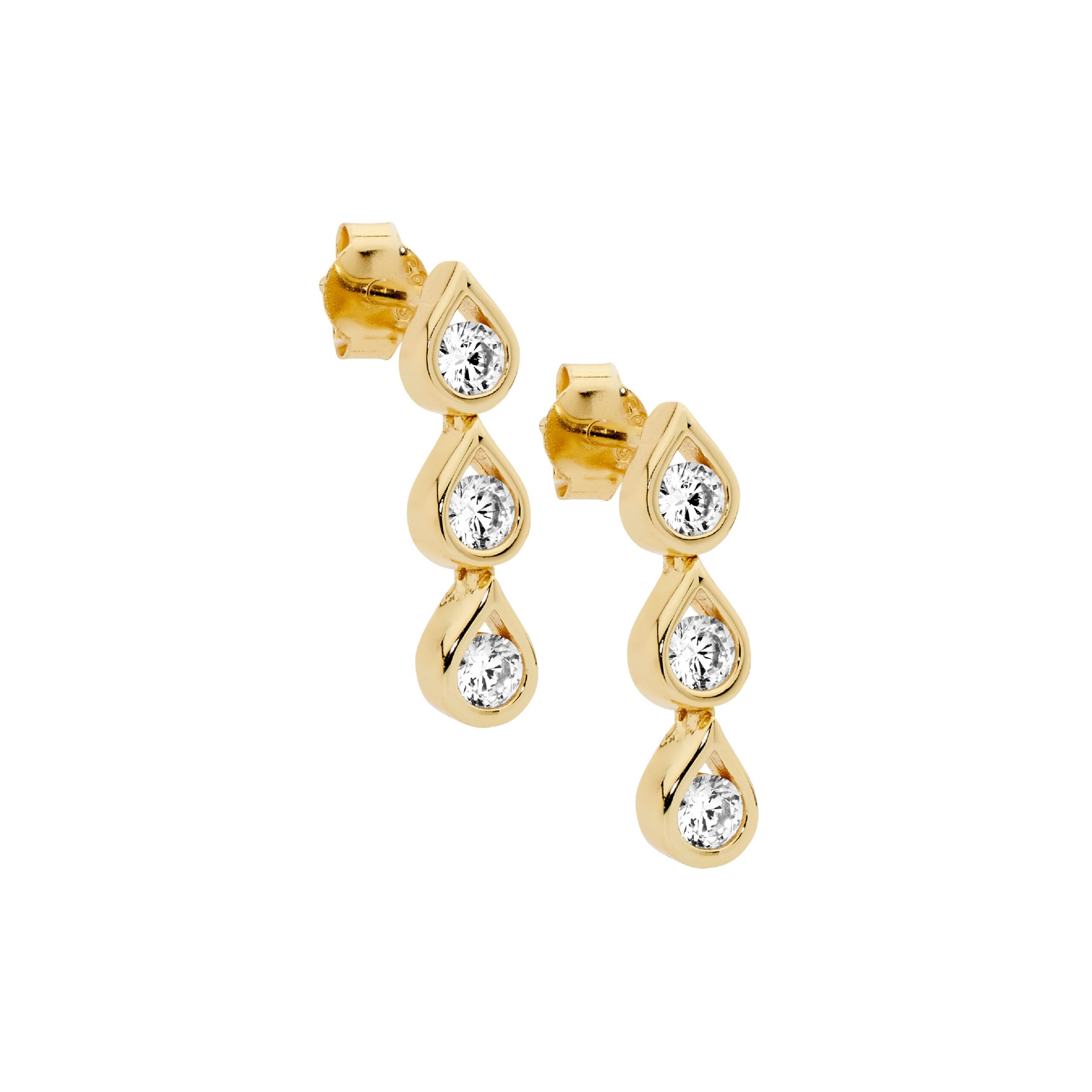 YELLOW GOLD PLATED CZ TEAR DROP EARRINGS