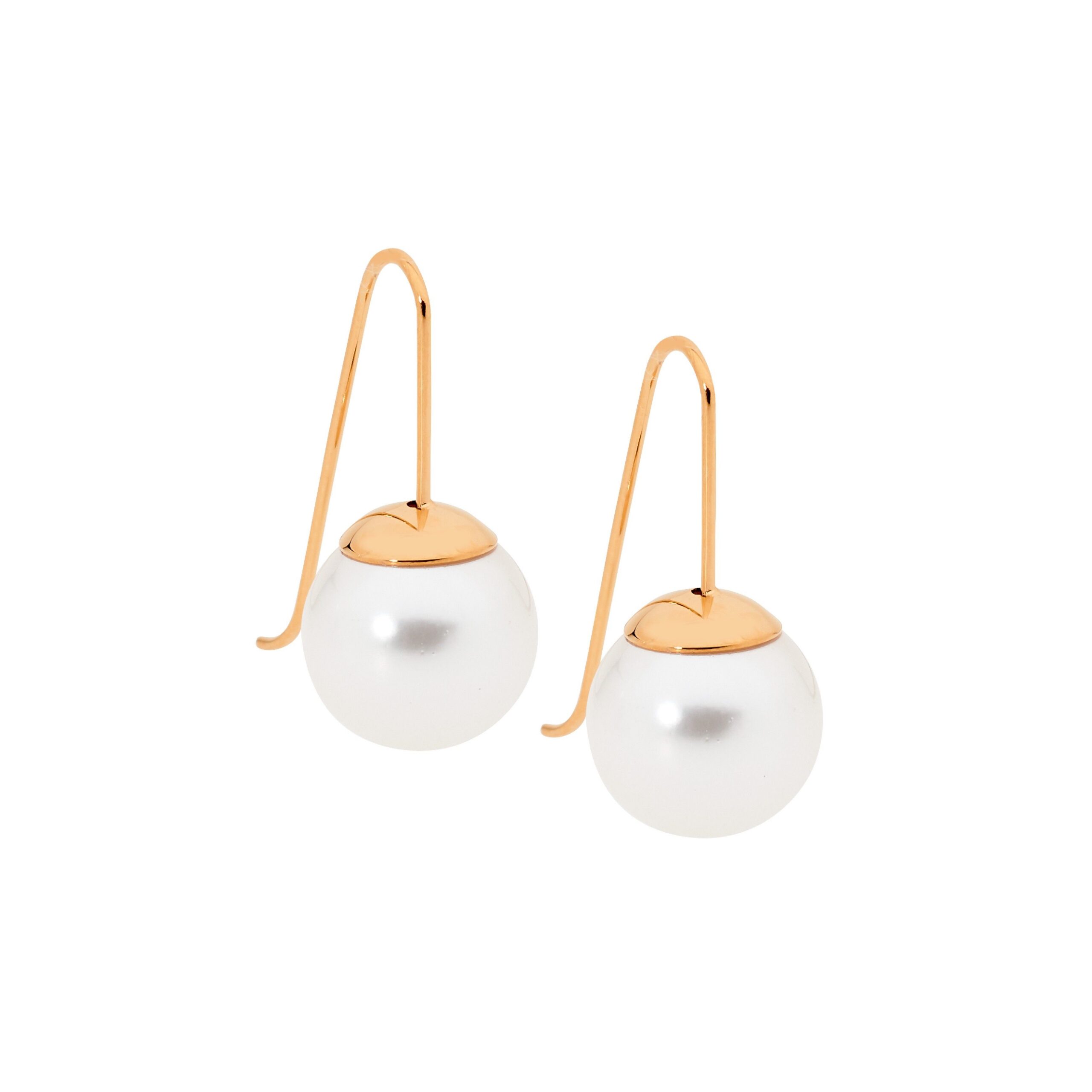 STAINLESS STEEL ROSE GOLD IP PLATED PEARL DROP EARRINGS