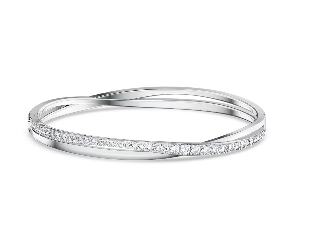 SWAROVSKI HYPERBOLA TWIST BANGLE WHITE RHODIUM PLATED RHS SIZE M